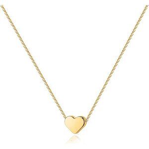 14K Gold Plated Cubic Zirconia Heart Necklace | Cute Dainty Love Pendant Necklac